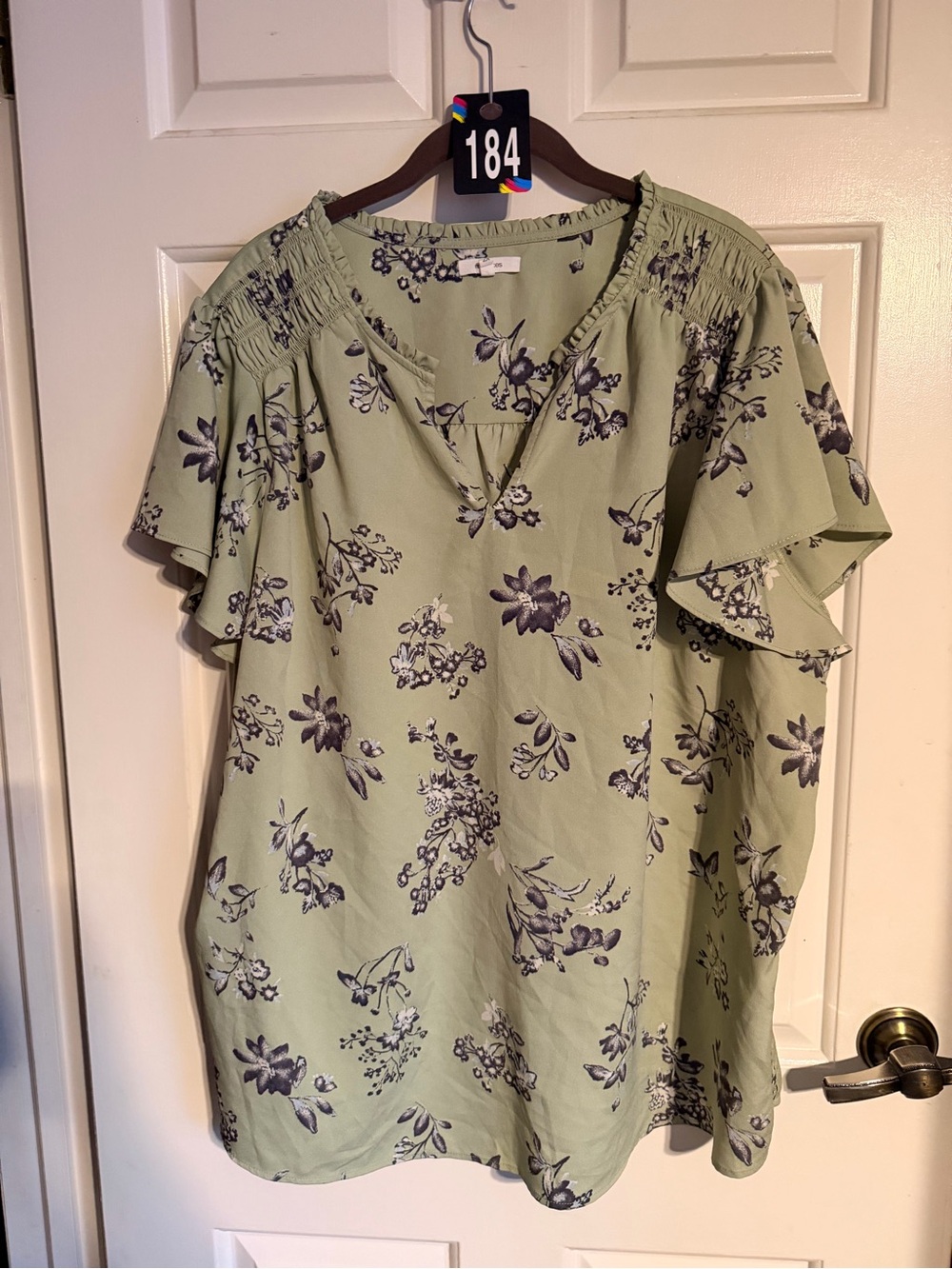 Maurices Sage Green Floral Ruffle-Sleeve V-Neck Blouse